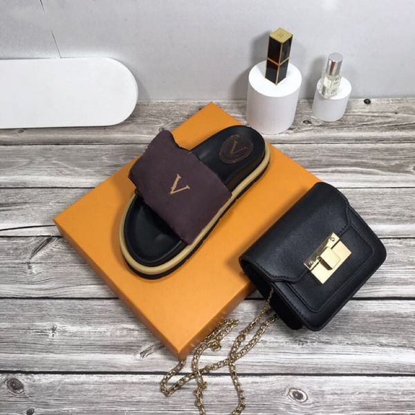 

fashion sell well woman slippers slides sandals summer flats real leather platform shoes ladies beach by 1978 003, Black