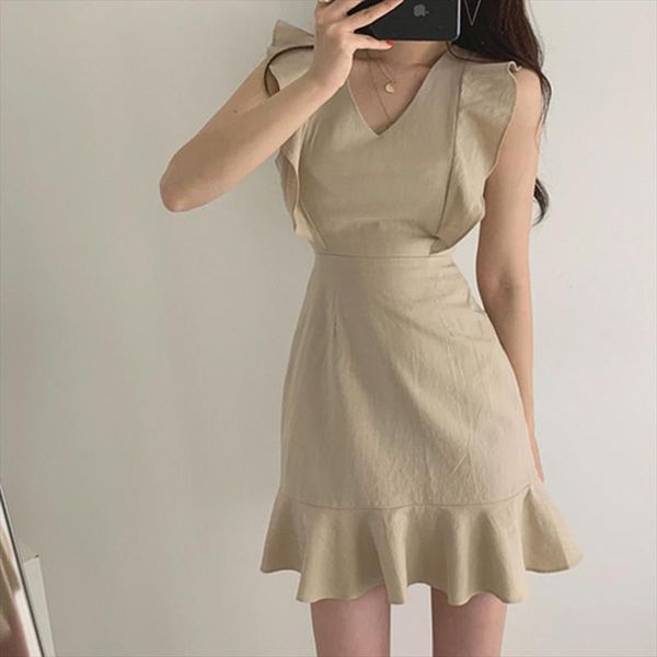 

элегантный v шеи бабочки рукава короткие платья оборками бинты женщины платья summer beach party sexy рукавов fishtail платье, Black;gray