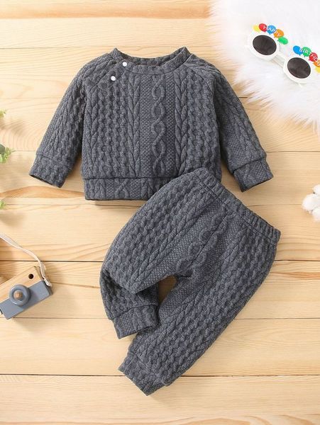 

baby cable texture sweatshirt with sweatpants she, White