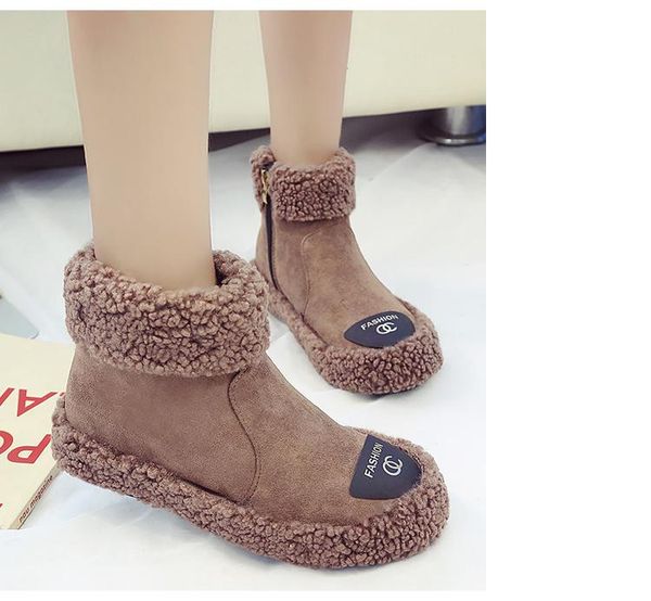 

women's snow boots cotton shoes winter lace plush zipper mid-calf casual shoes black women's