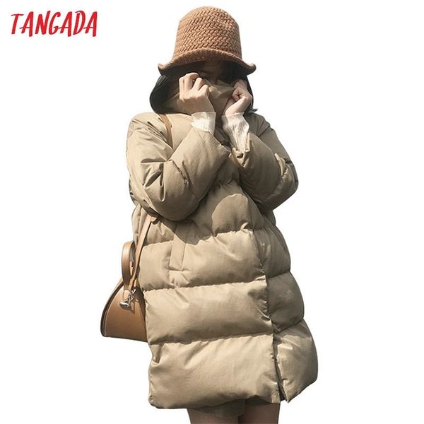 

tangada women solid oversize long parkas thick long sleeve buttons pockets female warm winter coat korean fashion atc02 201026, Black