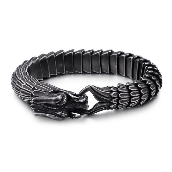 

heavy 155g black men biker stainless steel casting dragon pattern bossy bracelet 15mm 22cm (8.66