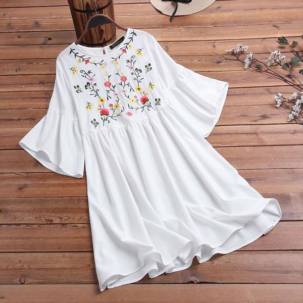 

2020 summer floral embroidery sundress fashion party short dress women short flare sleeve bohemian beach vestidos robe, Black;gray