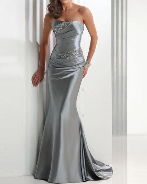

mermaid / trumpet sparkle grey guest formal evening dress strapless sleeveless sweep / brush train satin with crystals, Black;red