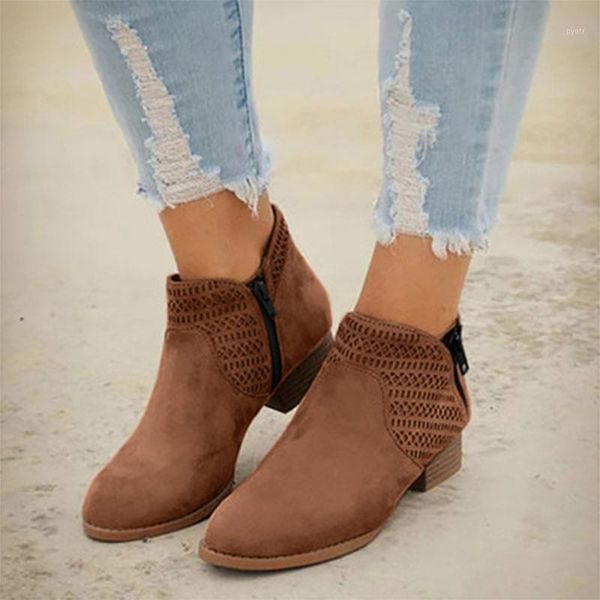 

2020 woman ankle boots shoes for women vintage zipper women's short square heel boots casual female shoes winter footwear1, Black