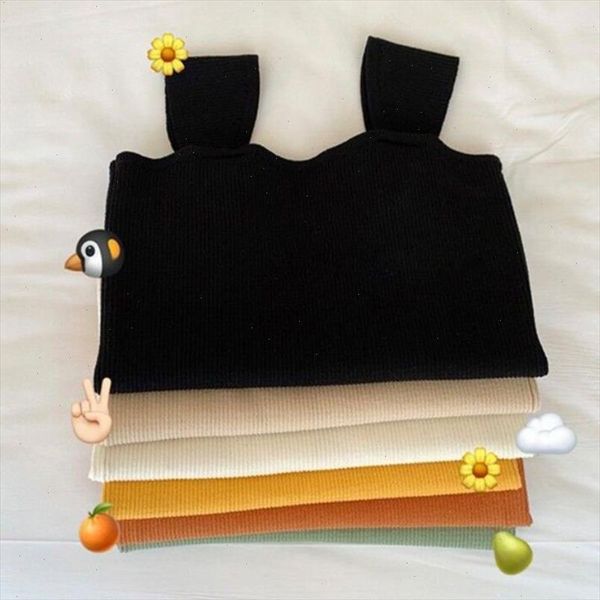

women girls summer sleeveless wide straps tank solid color thread ribbed knitted vest korean basic underwear slim tee shirt, White