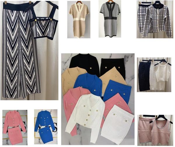 

womens two piece sets casual dresses sweaters skirt short long sleeves knitted cloth luxury designer clothes causual wear knitting clothing, White