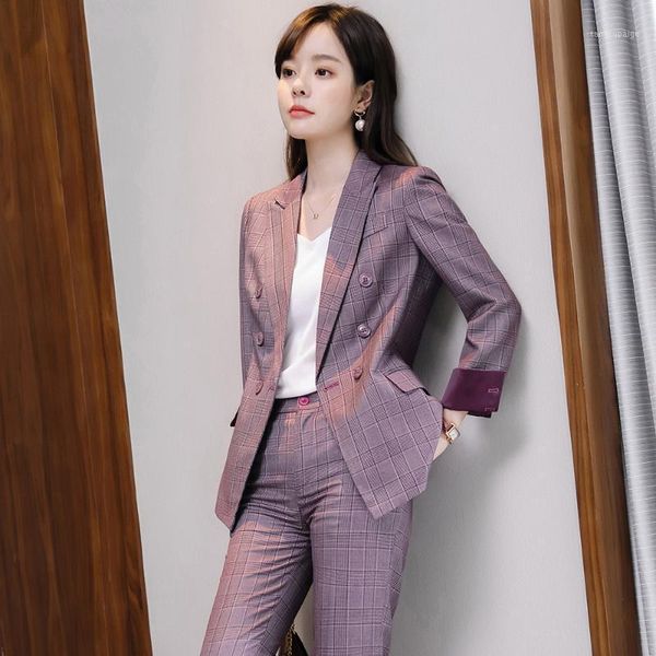 

autumn winter long sleeve formal professional women business suits with pants and jackets coat ladies office blazers set1, White