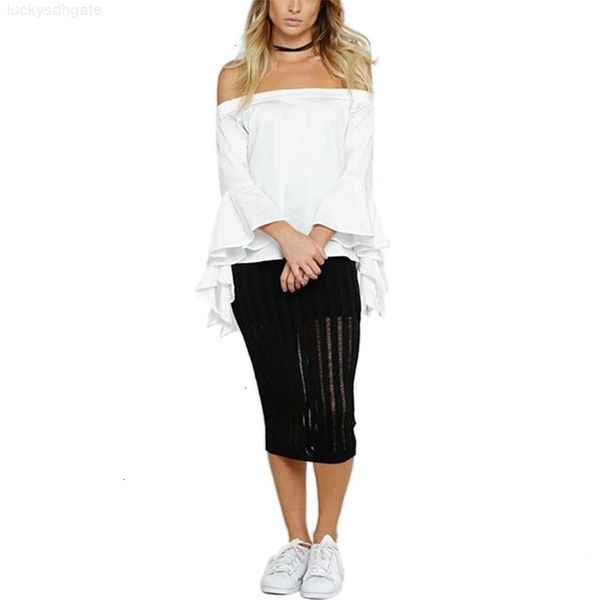 

factoryyfzpslash neck butterfly shirts off shoulder women ruffles three quarter sleeve blouse summer casual blusas, White
