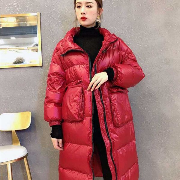 

2020 new style popular winter down jacket long style loose thickened white duck down women coat fashion trend female clothes, Black