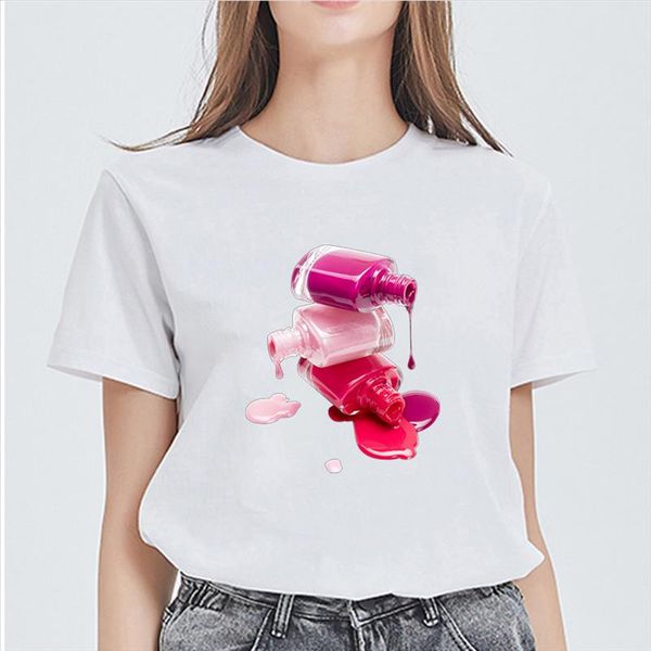

streetwear versatile women tshirt makeup print modern girl gorgeous oversize short sleeve t shirt hipster t shirts, White
