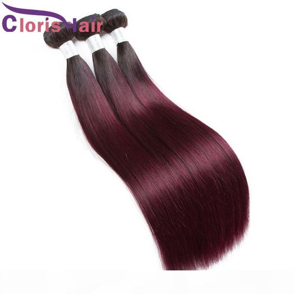 

1b burgundy raw virgin indian colored weaves silky straight human hair 3 bundles highlight 99j wine red ombre sew in extensions for sale, Black