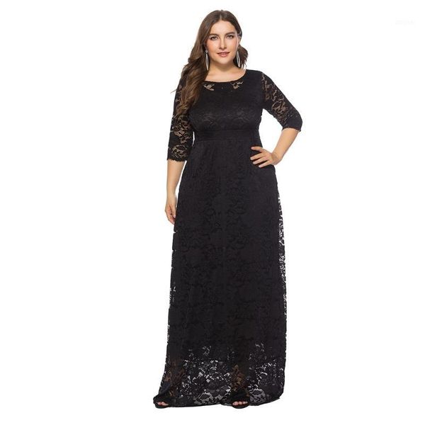 

6xl plus size dress fashion women elegant sweet hallow out lace dress party princess summer vintage dresses vestidos #w1, Black;gray