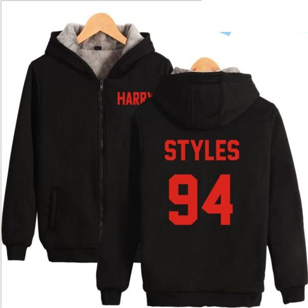 

one direction harry styles harajuku hoodies sweatshirt women men winter thick warm zipper hooded jacket coat female outwear 4xl, Black