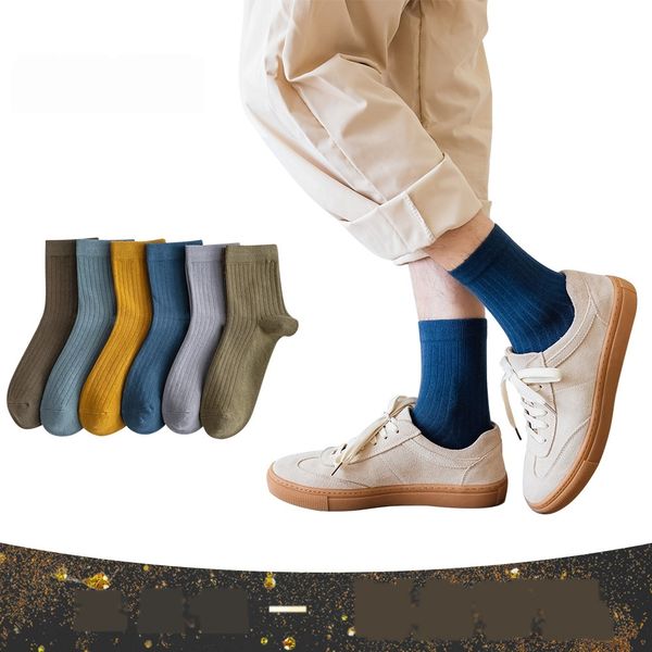 

весна и осень новые мужские сплошной цвет трубки носки средний средний хлопок моды универсальный двойной иглы носки i5sik, Black