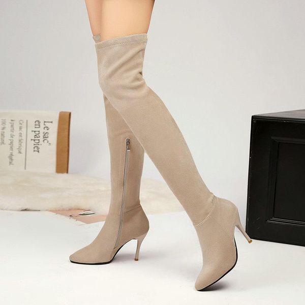 

2021 new women over the knee high boots winter boots women shoes flock thin high heel fashion big size 34-43, Black