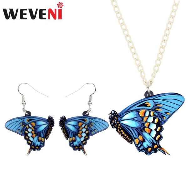 

weveni acrylic anime floral blue butterfly necklace earrings trendy insect jewelry sets for women girls party drop ship female, Silver