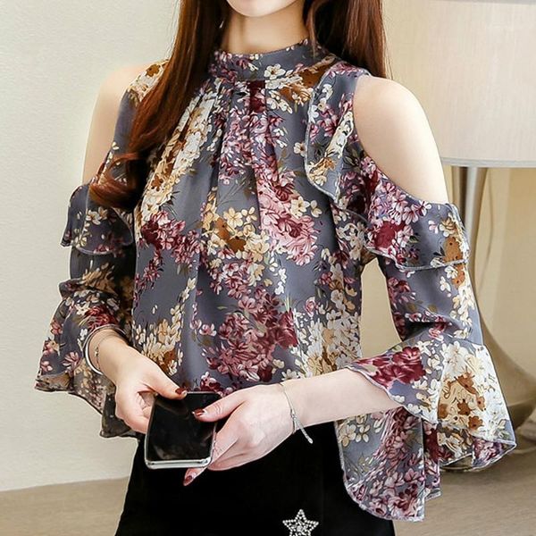 

women's short sleeve butterfly sleeve o-neck elegant long floral shirt1, White