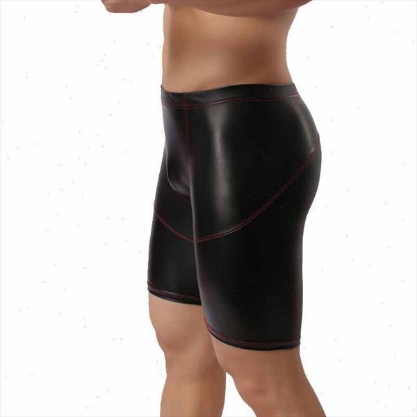 

black mens faux leather mid pants skinny tretch leggings for bodywear men trousers joggers fashion