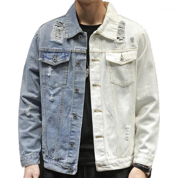 

2020 men hip hop patchwork slim jeans jackets streetwear male solid color cotton casual denim jacket plus size 5xl q62471, Black;brown