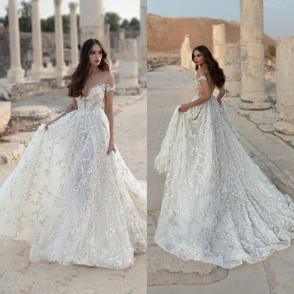 

julie vino boho wedding dress 2021 off the shoulder lace appliques a line bohemian bridal gowns custom made vestido de fiesta de boda, White