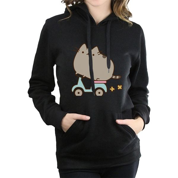 

women's cute cartoon pullovers casual long sleeve hip-hop hooded black blue brand clothiing harajuku fall winter sweatshirt 201031