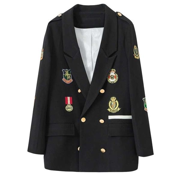 

new spring and autumn casual black suit women blazers mid-length medal embroidery clothing lady 201102, White;black