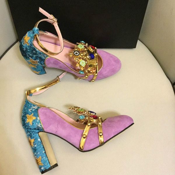 

розовые вина красные kidsuede женщины насосы заклепки rhinestone короны декор высокие каблуки мэри джейнс цветочный кристалл свадебная обувь, Black