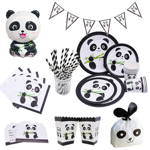 

cartoon theme birthday decorations disposable tableware sets plate napkin panda party balloon baby shower favors