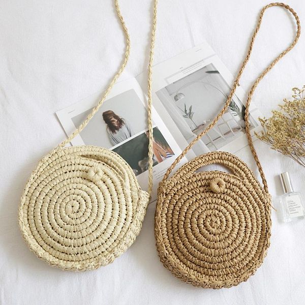

summer straw beach bag round woman's shoulder bag handbag bohemian travel shopping female tote vintage bags bamboo