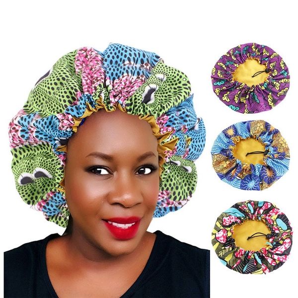 

новый большой печати анкара сон bonnet женщины обложка silky stain упругие cap дамы head wrap hat аксессуары для волос мода, Blue;gray