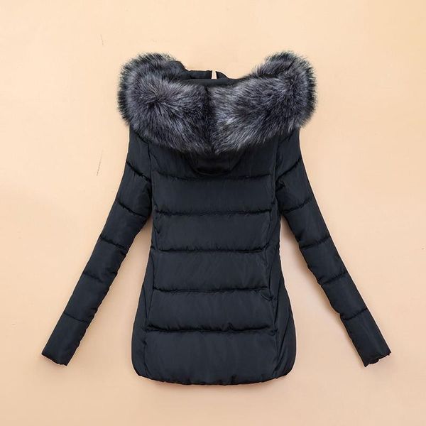 

female warm winter jacket 2020 fashion women winter coat hooded false hair collar down cotton coat large size 5xl female, Black
