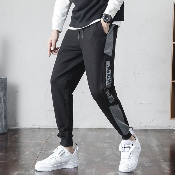 

2021 spring korean loose new handsome capris fashionable men's fresh simple sports casual pants, Black