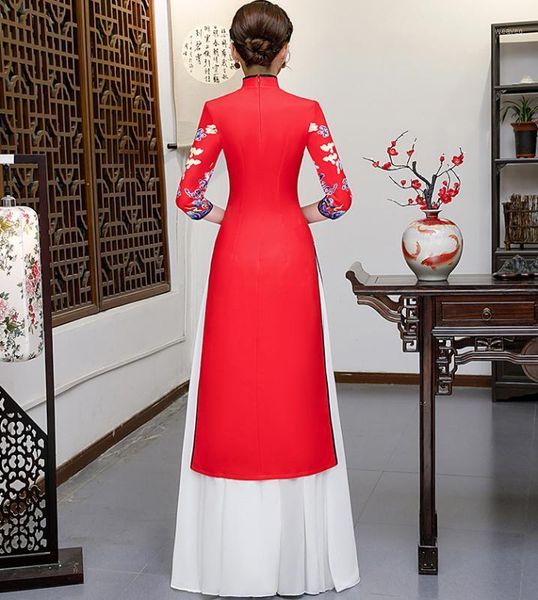 

red womens ao dai evening cheongsam wedding party dress chinese style ankle-length elegant qipao long gowns retro vestido s-5xl1