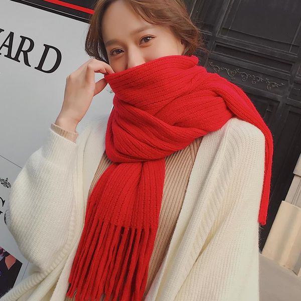 

scarf female winter korean version long thickened cashmere student wool scarf tassel knitting lovers bib, Blue;gray