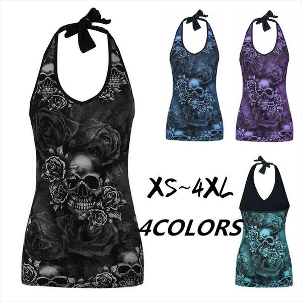 

womens sleeveless skull printed summer vintage vest dress loose casual dress gift apr 3 drop shipping, White