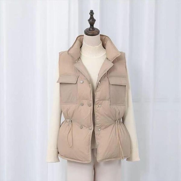 

2020 new autumn 90% white duck down womens short vest jacket sleeveless ultra light women vests female coat winter waistcoat, Black;white