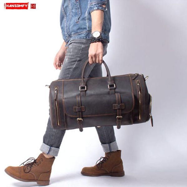 

men's handbags shoes bag multifunctional men travel bag luggage fitness bags first layer cowhide retro crazy horse leather