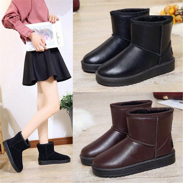 

layumi's women new fashion winter soft comfortable snow short boots ladies round toe plus plush warm leather cotton shoes, Black