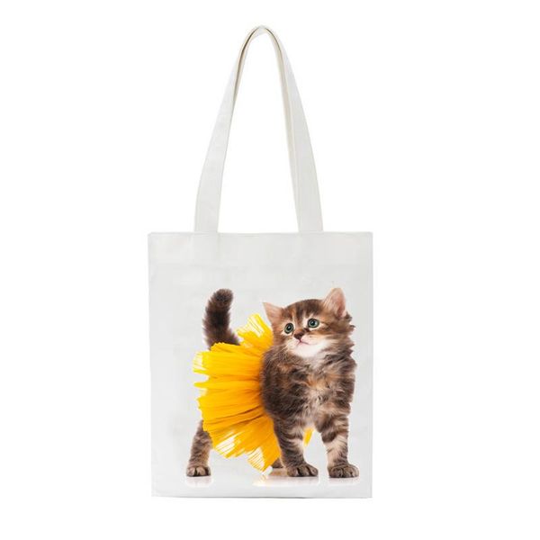 

sccfmm reusable shopping bag women's bag eco friendly shopper custom cat print lady handbag female student tote shoulder