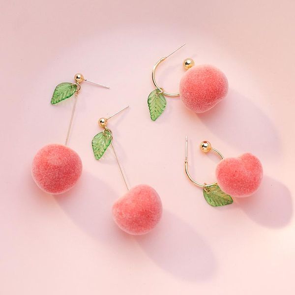 

korean sweet and cute pink simulation peach fruit pendant women's earrings simple fashion exaggerated personality girl jewelry, Silver
