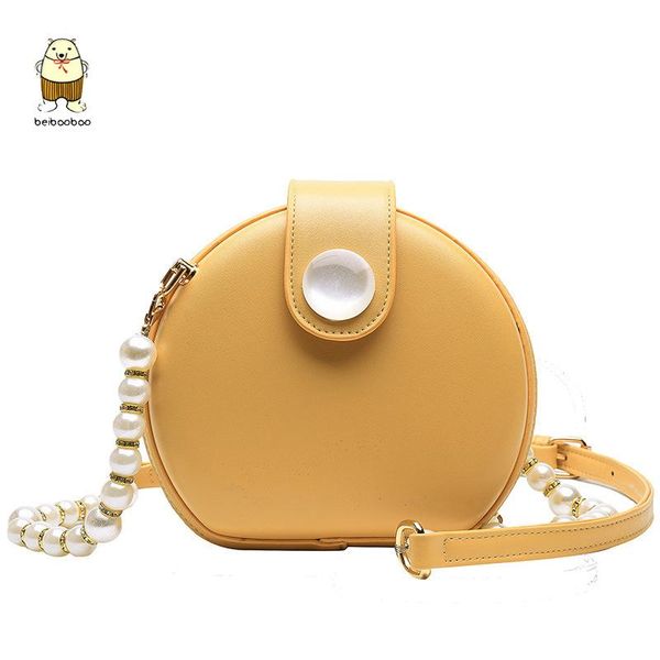

beibaobao elegant female round bag 2020 new quality pu leather women's pearl chain shoulder messenger bag purses