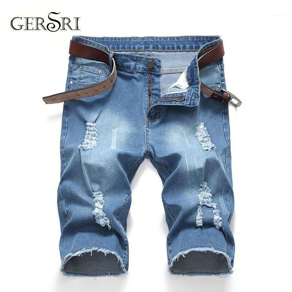 

gersri summer new men's denim shorts jeans streetwear male jeans mid slim solid color dropshipping1, Blue