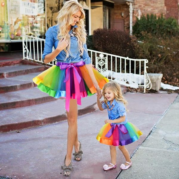 

new fashion kids mother and daughter summer rainbow high waist tutu skirt party matching outfits bow skirt baby girl clothes, Black