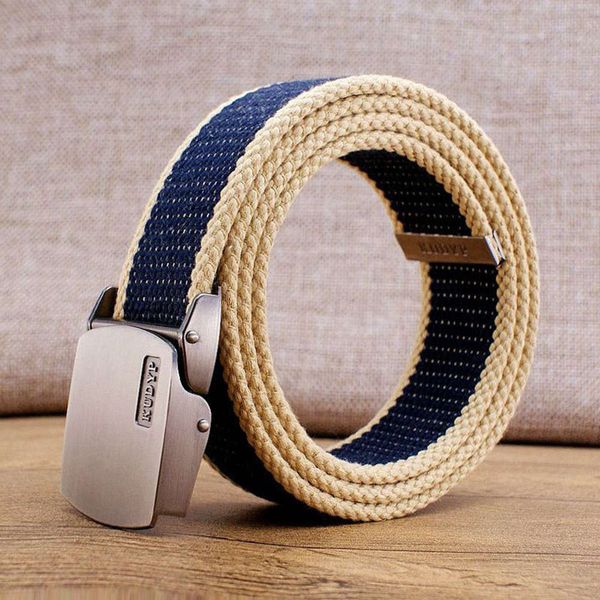 

men's automatic smooth buckle, canvas woven thickened jeans belt, student lengthening board buckle belt, Black;brown