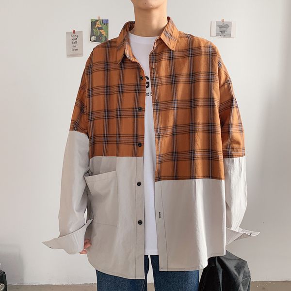 

2021 brand spring autumn long sleeves new patchwork collar black korea style shirt for men's clothes xcxp, White;black