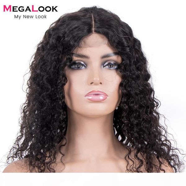 

megalook lace closure wig for black women medium length wig water wave remy hair 2x4 closure pre plucked natural, Black;brown