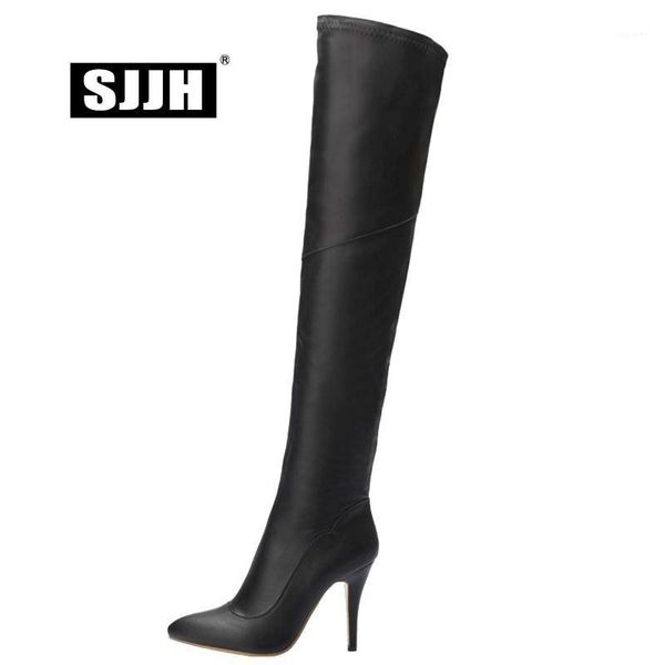 

sjjh women stiletto long riding boots with point toe zip plush over-the-knee boots winter fashion shoes large size q3531, Black