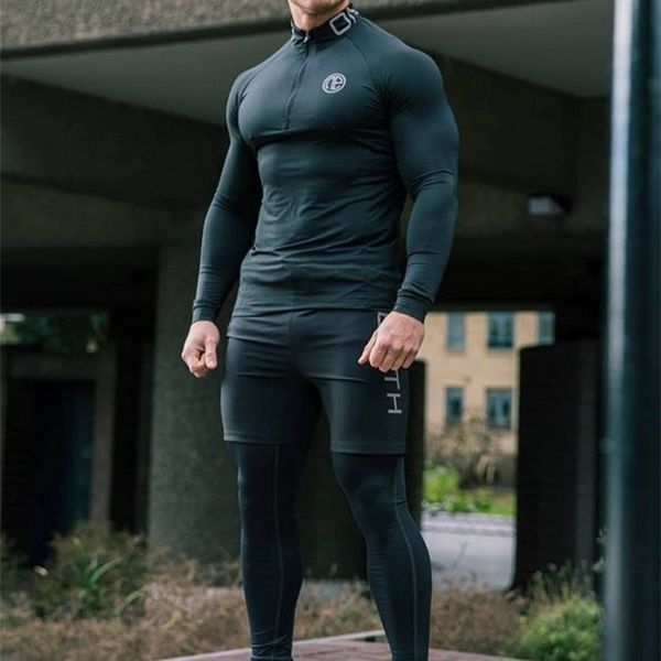 

men brand tracksuit rash gard kit quick drying men gym clothes man compression underwear 3-piece set long johns 201109, Gray