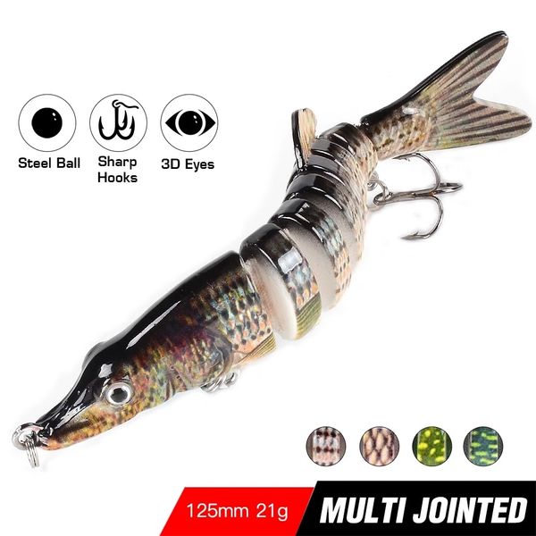 

12.5cm 21g multi jointed fishing lures wobblers for pike bass bait crankbait powerbait swimbait hard 8 segments swim sea fresh water
